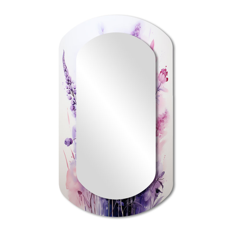 Marson rose mauve coquelicots fleurs sauvages - miroir mural décoratif coquelicot cylindrique, miroir asymétrique traditionnel, impression d'art en métal