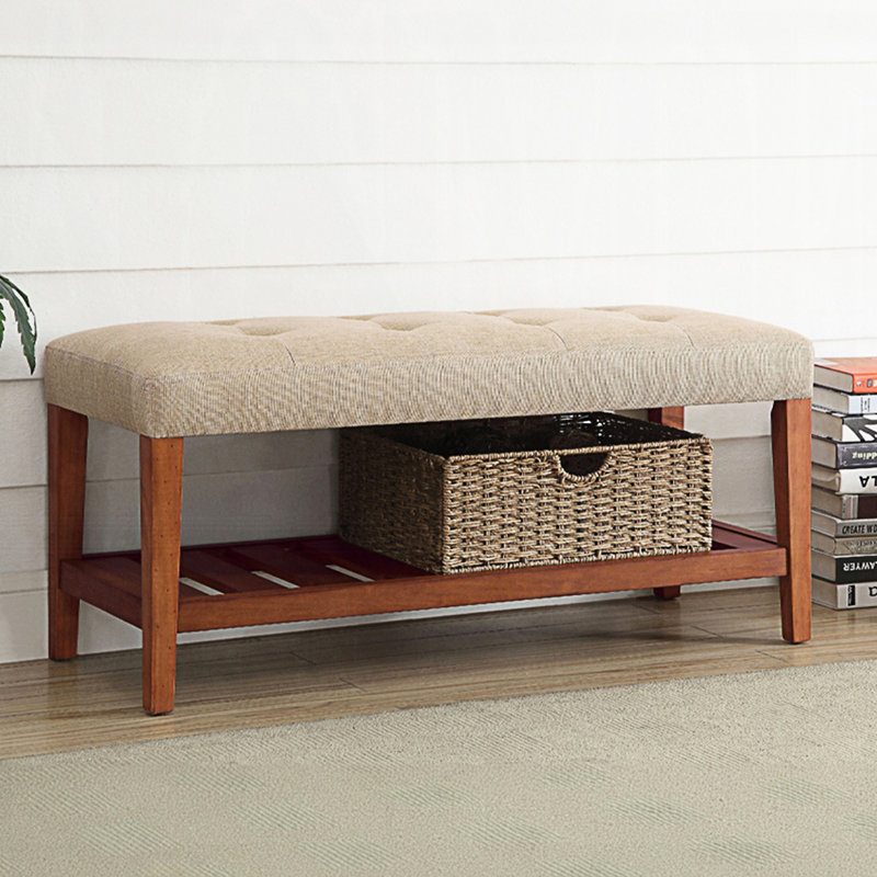Banc rembourré avec rangement ouvert, banc de vestibule, Beige