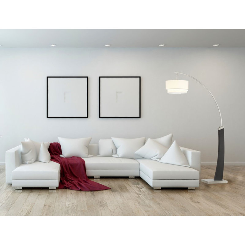 81'' Black/Brushed Steel Arched Floor Lamp, White