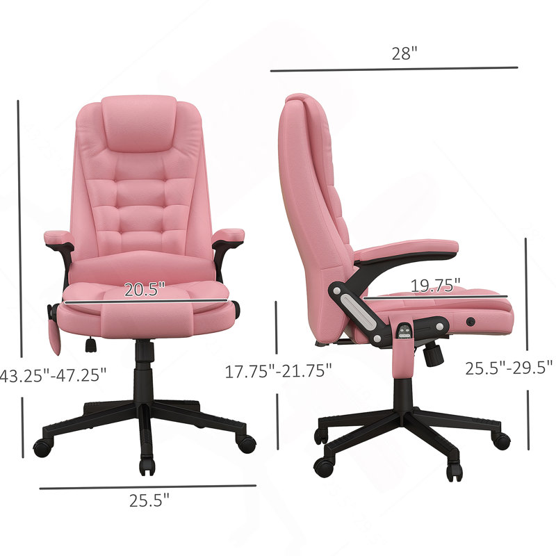 High Back Vibration Massage Office Chair with 6 Vibration Points, Heated Reclining PU Leather Computer Chair with Armrest and Remote, Pink