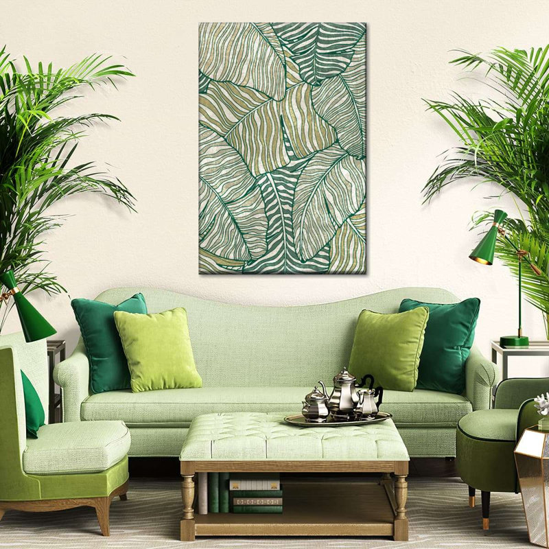 Feuille de bananier à feuilles sur toile, H 30 po x l 20 po x P 1,25 po