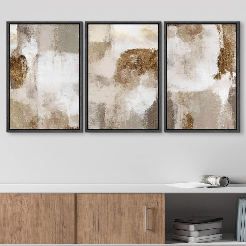 Grunge Abstract Paint Stroke Effect " Pastel Watercolor Duotone Brown " 3 - Pieces, 36" H x 72" W x 1.5" D