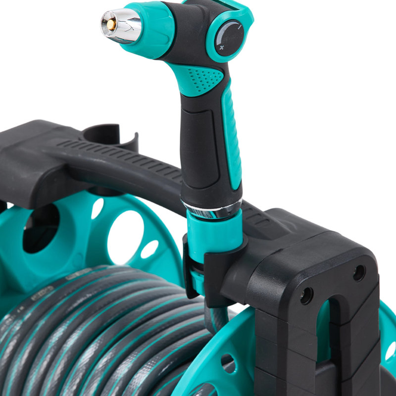 Garden Hose Reel with 20m Water Hose, 30cm H x 20cm W x 31.5cm D, Green