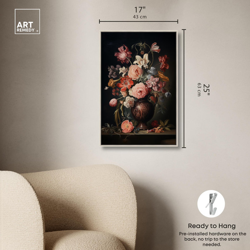 Art mural Vase victorien, Cadre argenté, H 31 po x l 21 po
