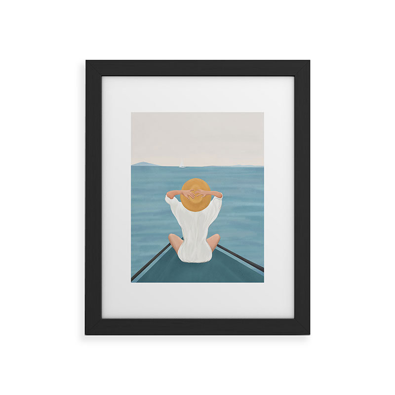 «Flow Line Summer Holiday I», reproduction d'art encadrée, H 10 po x l 8 po, Noir