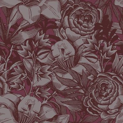 SAMPLE-Woodcut Wallflowers 33' L x 20.5" W Wallpaper Roll