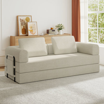 Canapé-lit convertible avec coussin cylindrique - Coussin pliant en velours côtelé pour une utilisation polyvalente dans le salon, la chambre à coucher, le salon et le studio