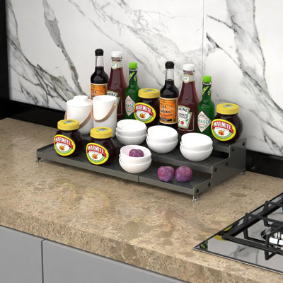 3-Tier Expandable Metal Spice Rack Organizer For Kitchen Cabinet, Countertop, Pantry - Heavy Duty Steel Storage Shelf With Non-Slip Surface