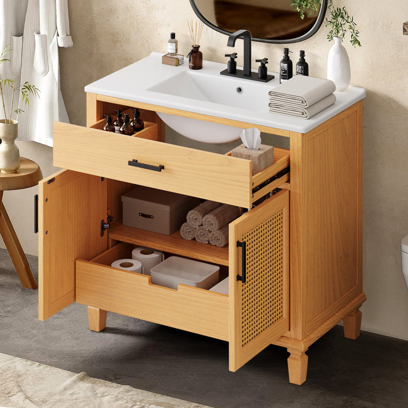 Meuble-lavabo simple 36 po avec comptoir en céramique 36 po, Naturel