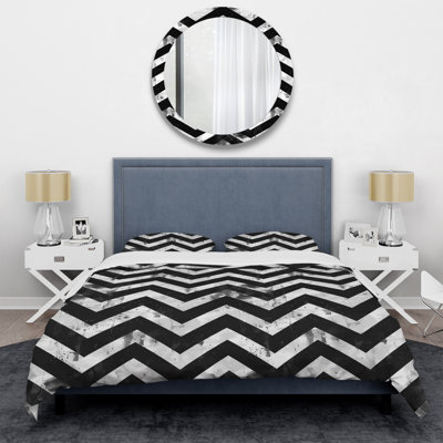 Ensemble de housse de couette moderne noir et blanc Modern Chevron II