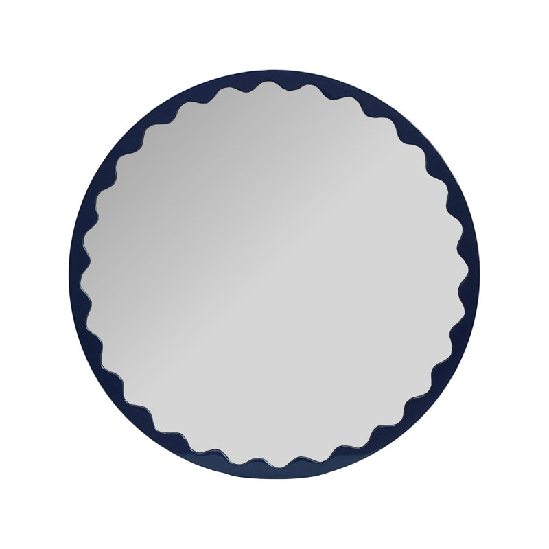 Miroir rond Santosh bleu marine brillant à bord festonné, Navy