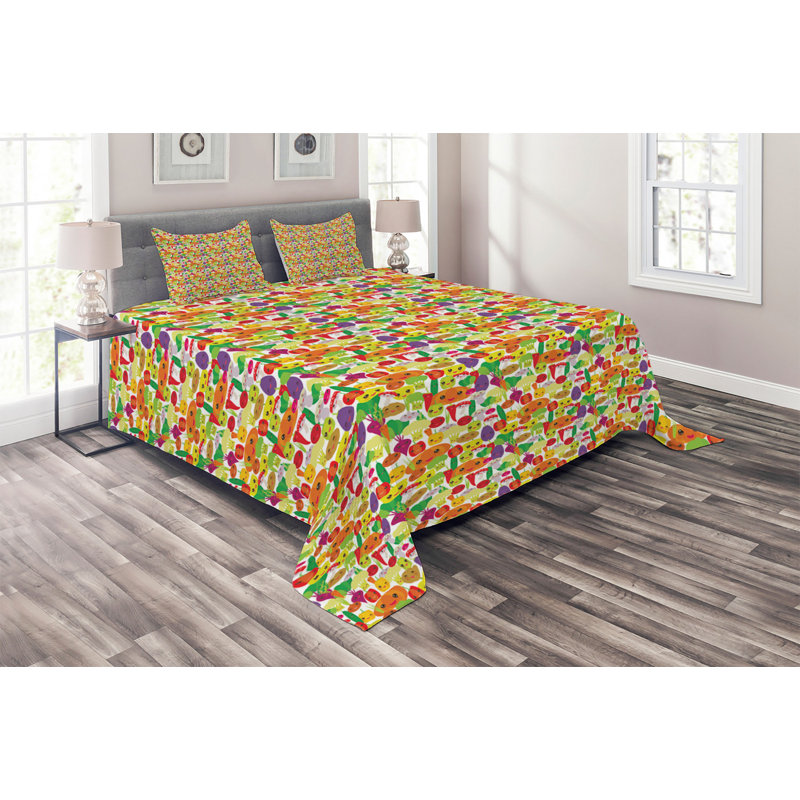 Vegetables Polyester Coverlet, King Bedspread + 2 Shams