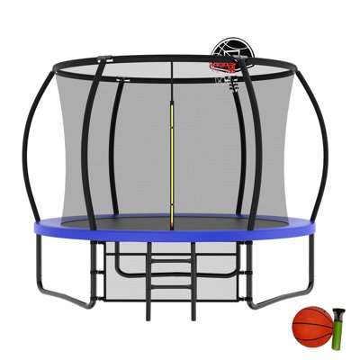 10 FT Recreational Trampoline with Basketball Hoop, Ladder,Enclosure Net,Storage Bag