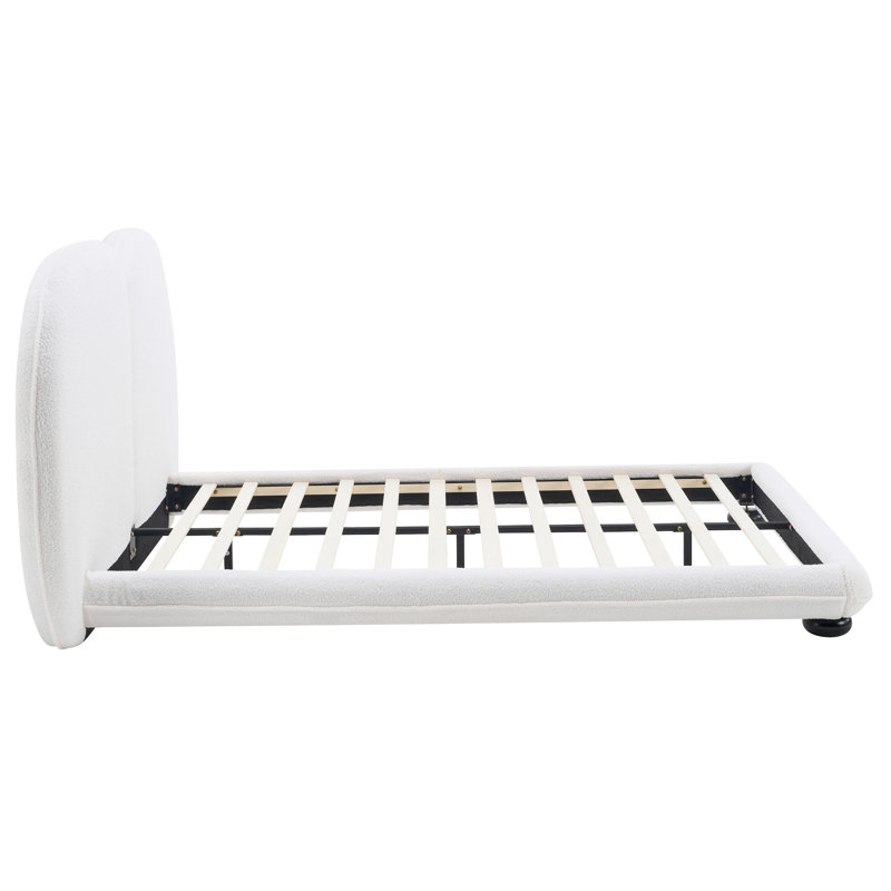 Extra Thick Upholstered Platform Bed Frame With Luxury Split Headboard, Teddy Fleece Fabric, White,Queen