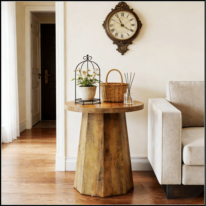 Table basse en bois rustique avec petite table de bout, table d'appoint et table de lecture ronde pour des espaces de vie confortables