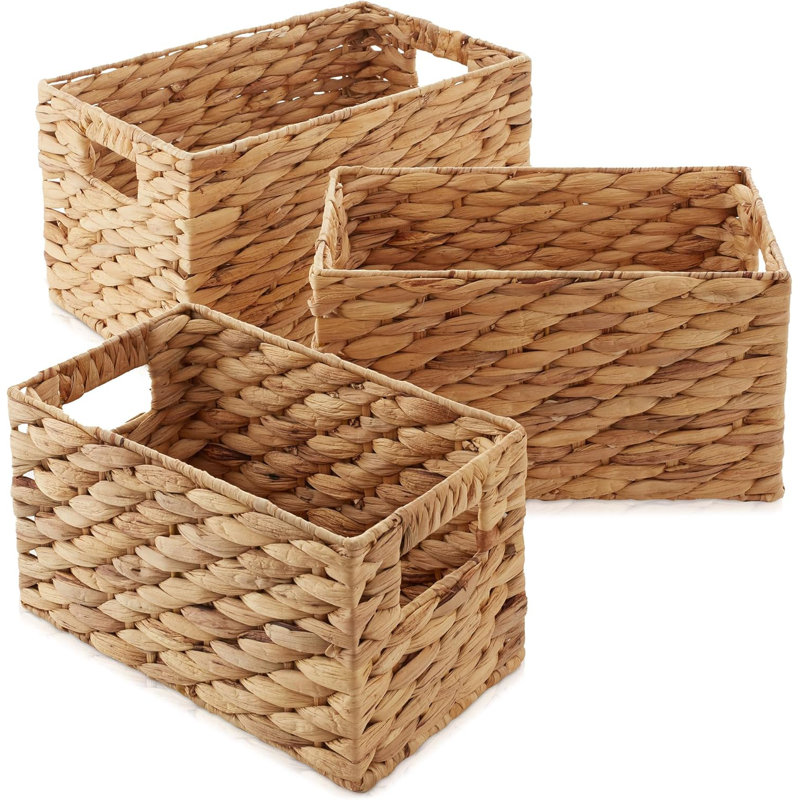 Ensemble de paniers de rangement en jacinthe d'eau 3 pièces avec poignées Casafield, H 9 po x l 10,25 po x P 15,75 po, Brun