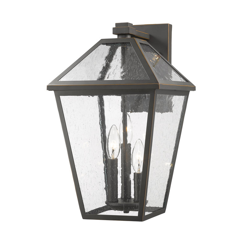 Lanterne murale d’extérieur 3 lumières Lefler, Bronze huilé, Bullé, H 21,25 po x l 12,25 po x p 13,25 po