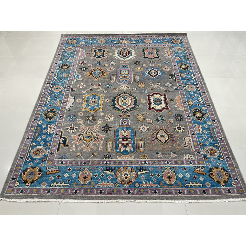 Gray Hand Knotted Wool Area Rug