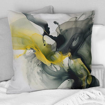 Coussin décoratif noir et jaune à imprimé fractal