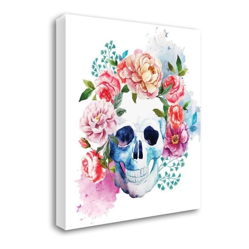 Leinwandbild Totenkopf mit Blumen