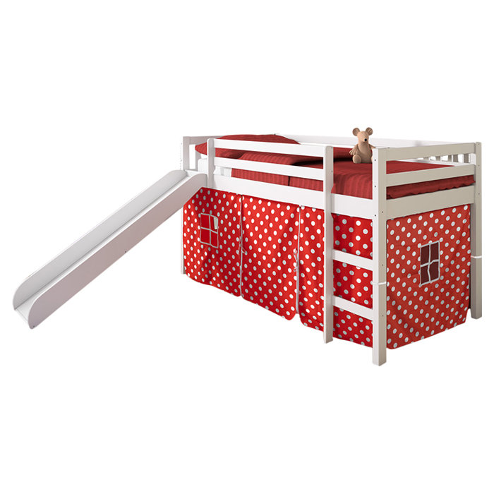 Lit simple mezzanine simple avec glissoire Tent, Espresso clair / rouge, Blanc/rose