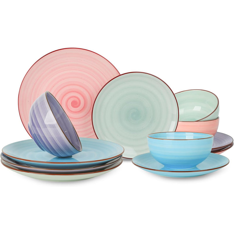 Gradient Color Porcelain Swirl Dinnerware Set for 4