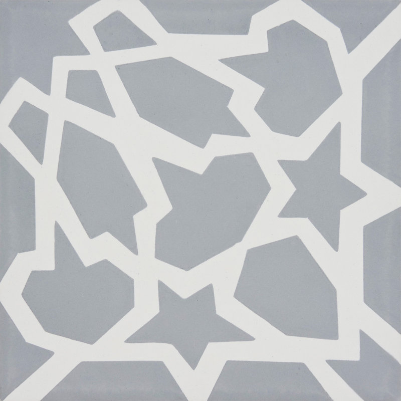 Bahja 8" x 8" Cement Patterned Wall & Floor Tile, Gray/White