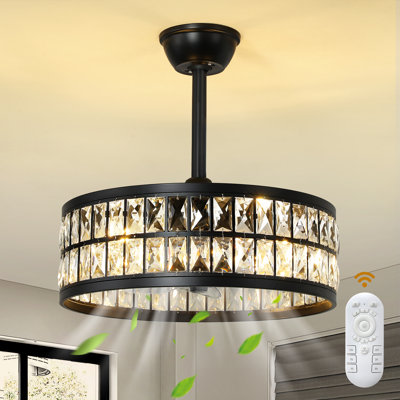 19" Modern Caged Crystal Ceiling Fan With Light Kit And Remote Control