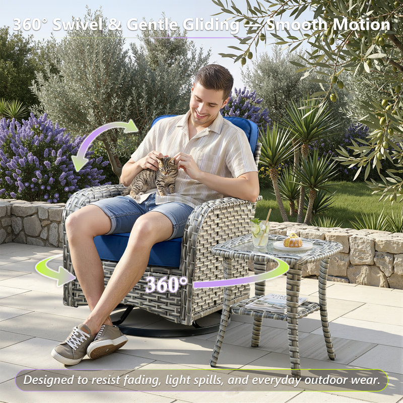 Carolle 9-Piece Outdoor Patio Furniture with fire pit,All-Weather 7-Person Pe Wicker Outdoor Conversation Set, Patio Couch Swivel Rocker Chairs With Solar Powered Coffee Tables For Backyard,Poolside,Deck