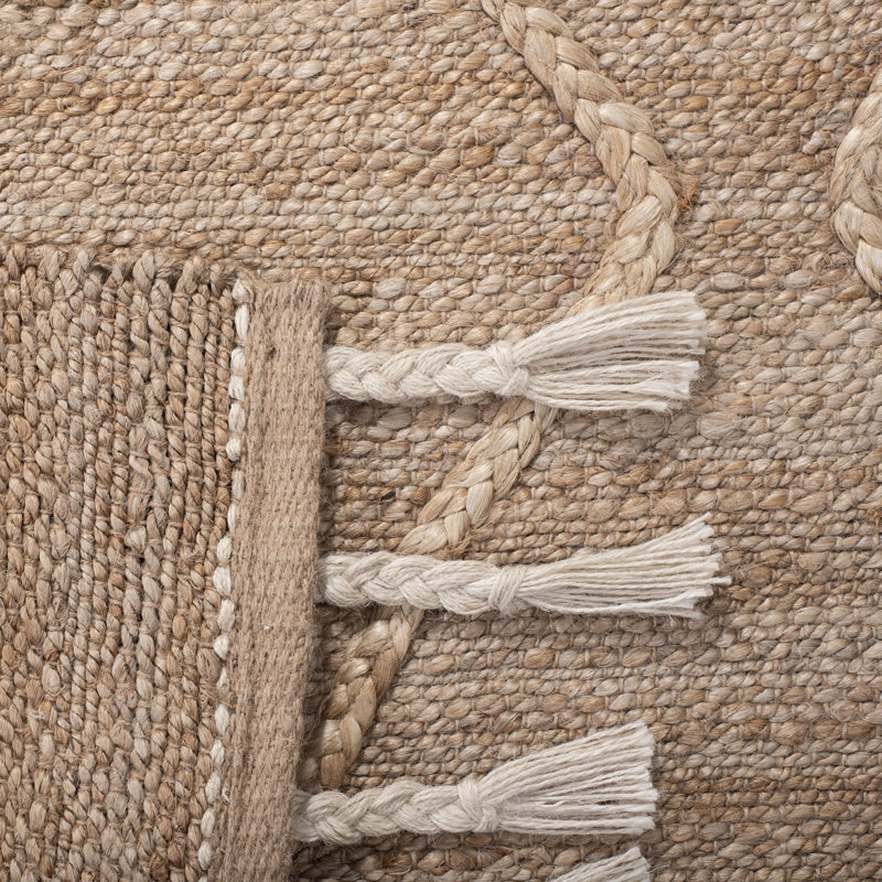 Debroh Natural Fiber Hand Woven Jute Geometric Rug, Rectangle 10' x 14'