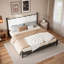 Lit plateforme en bois avec tête de lit tapissier festonnée-177302896-177302903