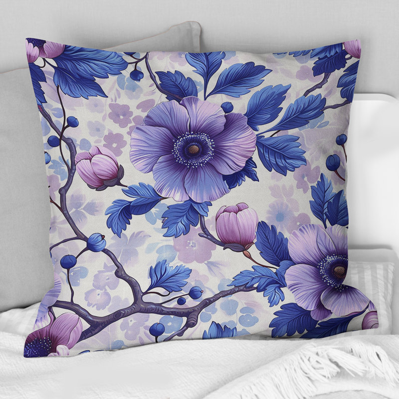 Coussins décoratifs mauve et rose avec motif floral, H 16 po x l 16 po