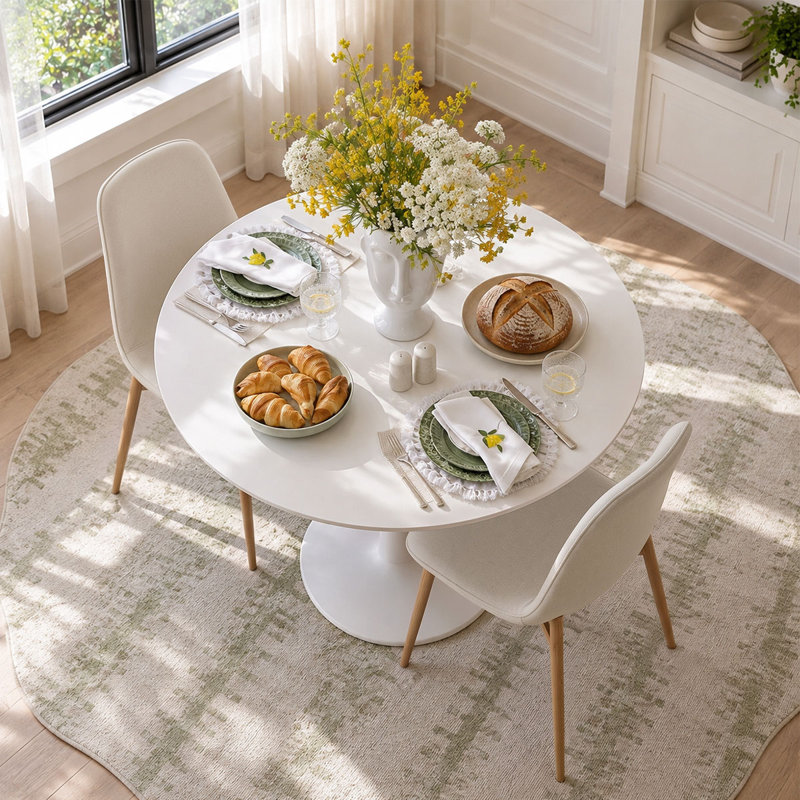 Ensemble de table de salle à manger pour 2 personnes avec table ronde et 2 chaises rembourrées en tissu, Beige