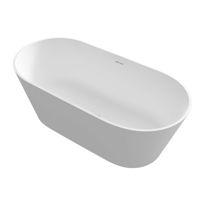 Rainlex 63" Matte White Stone Resin Freestanding Oval Bathtub