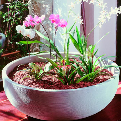 Orinoco Plastic Pot Planter, Weathered Concrete, 15" H x 39.75" W x 39.75" D