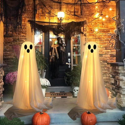 ALINILA Fantôme à Suspendre Halloween Decoration: Fantome Déco de 1,2 m avec Lumière LED Bleue - Décorations d'halloween pour Extérieur Jardin Terrasse
