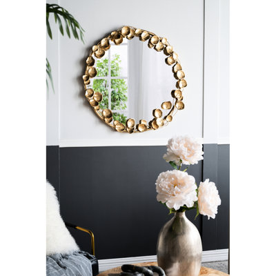 Miroir en métal 35,2 po x 2,8 po x 35,2 po avec rehausse de feuille d'or, ajout de salon moderne, fer stable et décoration décorative ronde de 35 po, pièce, vestibule, couloir, etc.
