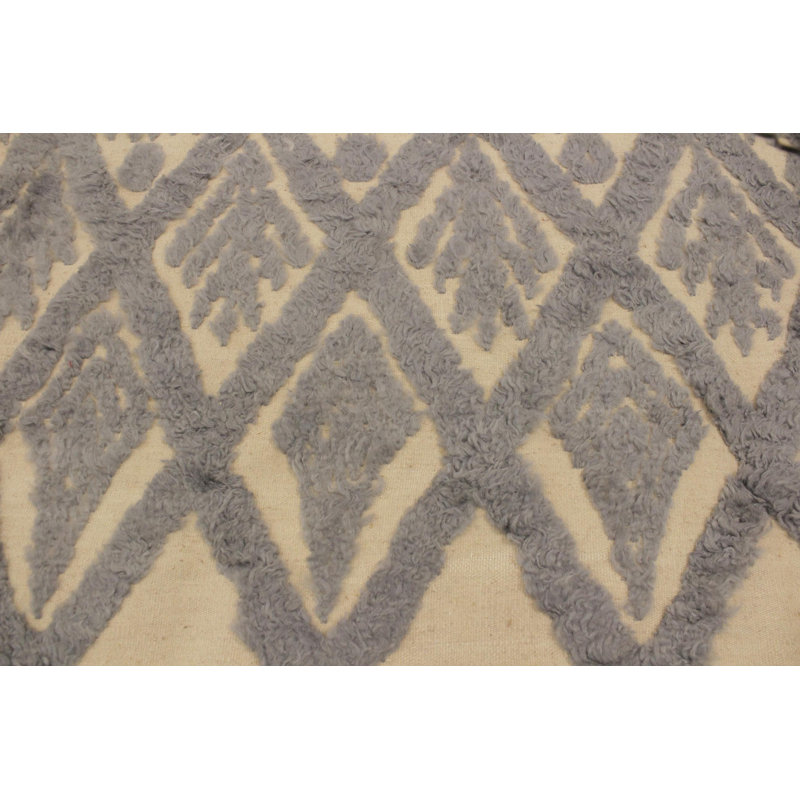 Tapis ivoire / bleu en laine noué à la main Nico, Rectangle 5 pi x 7 pi