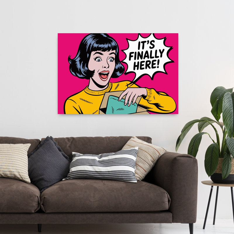 Excité, femme, déballage, rétro, art mural rétro, H 32 po x l 48 po