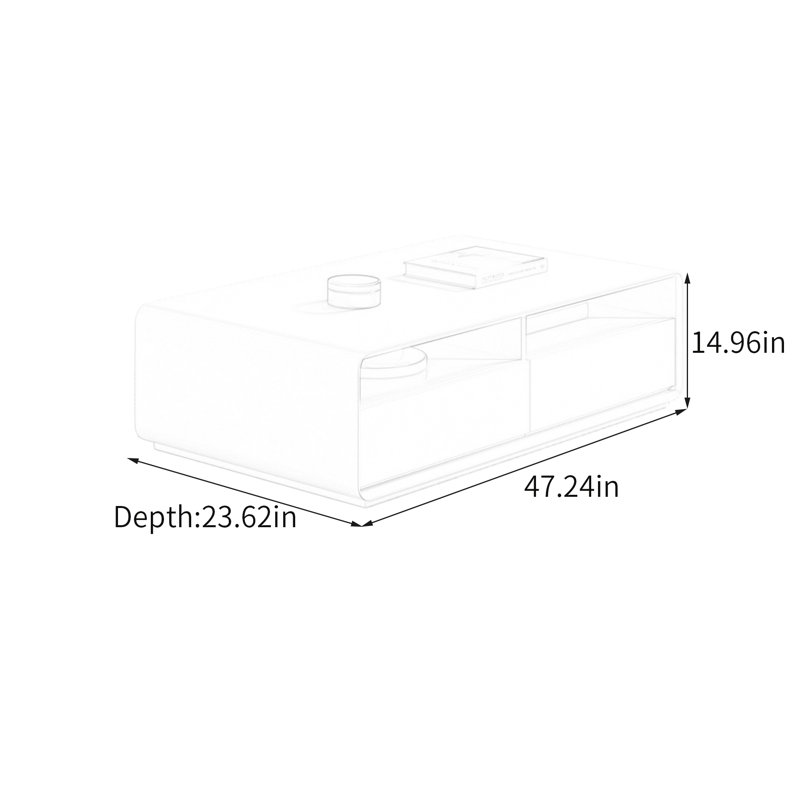 Tiroir de table basse en bois massif Minimalist, H 14,96 po x L 47,24 po x l 23,62 po, Blanc