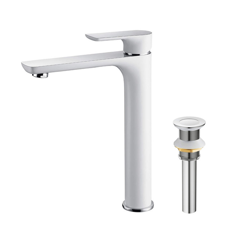 Tender Single-handle Bathroom Faucet with Drain Assembly, Chrome White