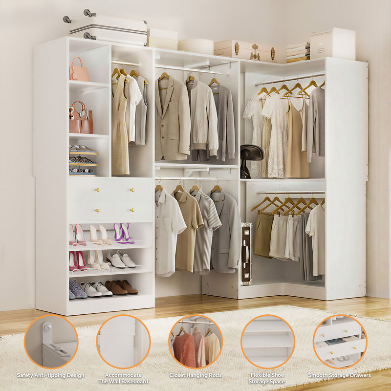 Navada 90.5" x 16" Freestading Closet System with Wooden Drawer, White