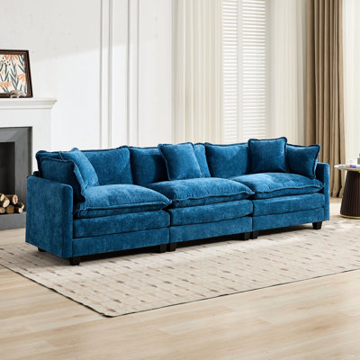 Nuage modulaire bleu moderne à 3 sièges, tissu en chenille respirant, coussin de siège rembourré à double couche, pour la chambre à coucher de salon, style américain, ergonomique, conception facile à installer, mi-doux