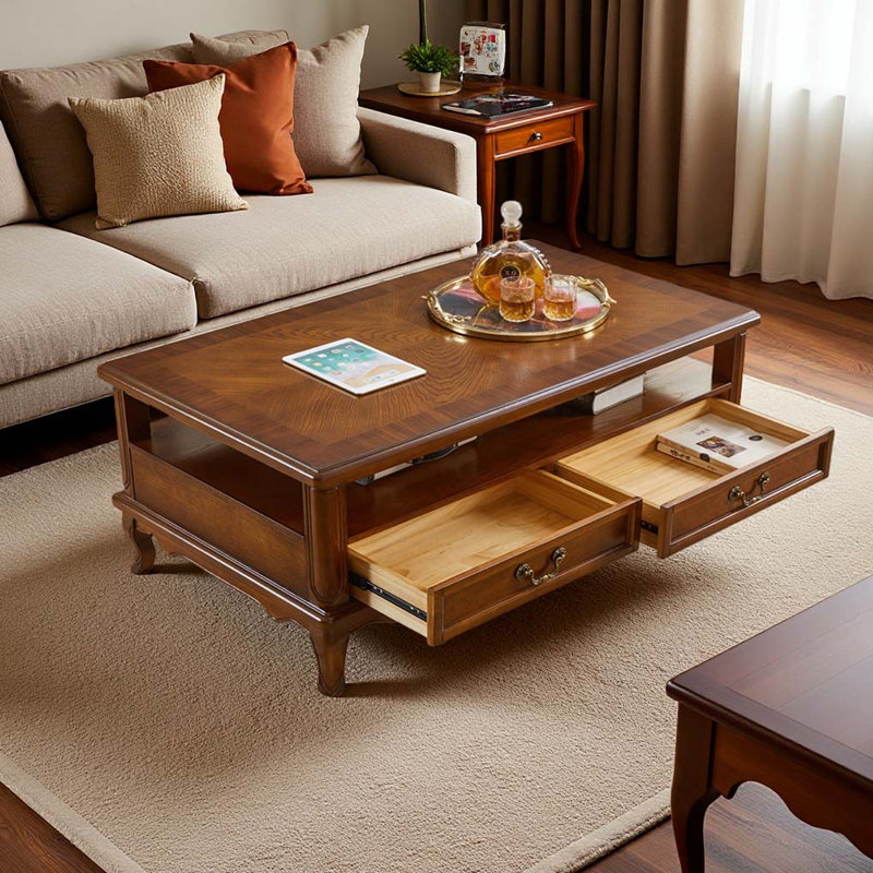American-style solid wood coffee table, 20.47" H x 33.46" L x 57.09" W