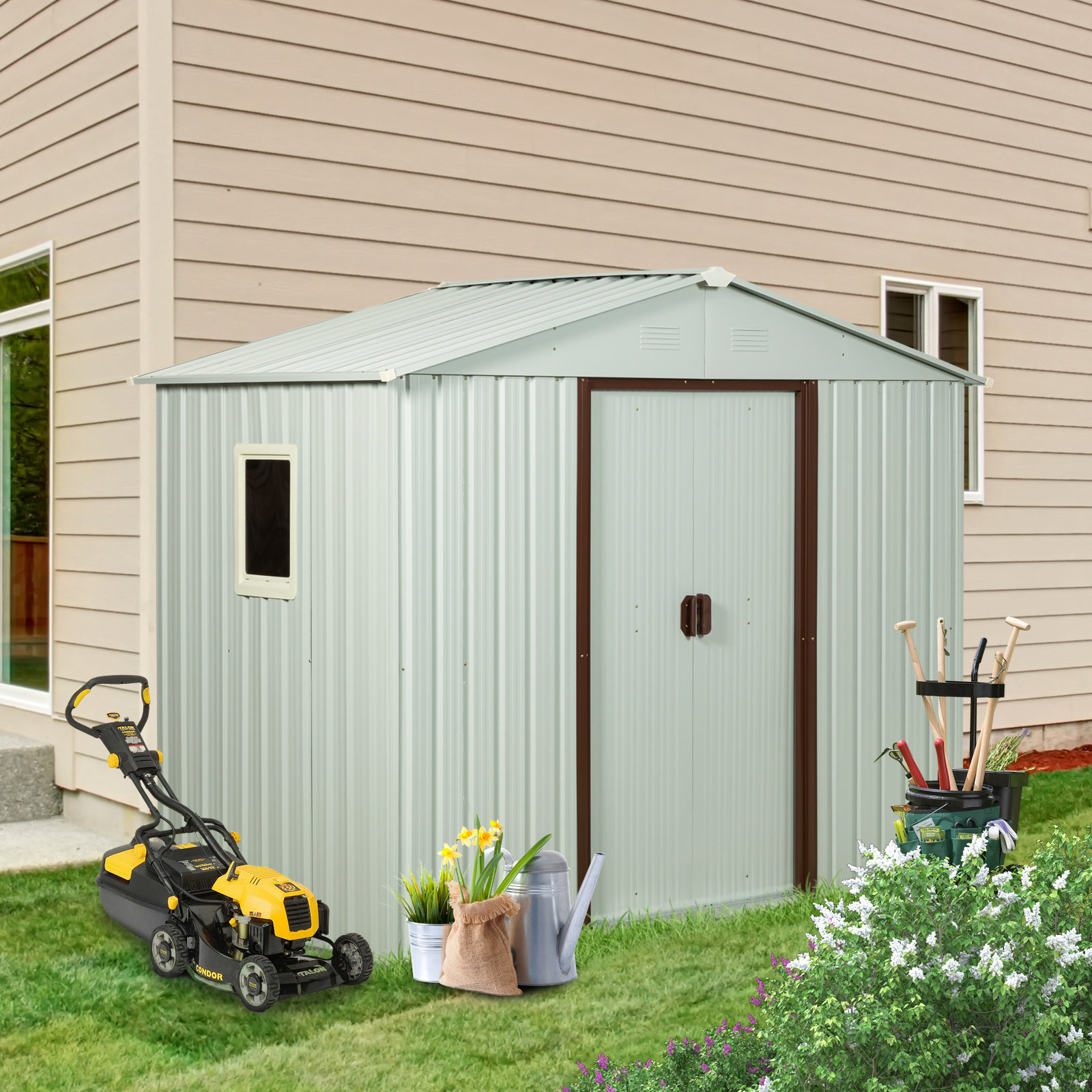 HOA.WWC 8x4 Metal Outdoor Storage Shed With Window White | Wayfair