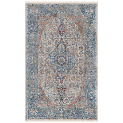 Tapis oriental bleu marine / beige / ivoire Rumsey