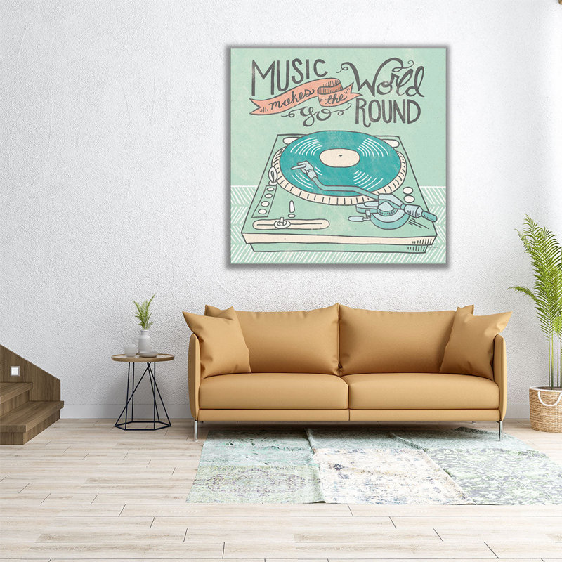 Rétro tourne-disque gris - reproduction d'art sur toile, H 12 po x l 12 po