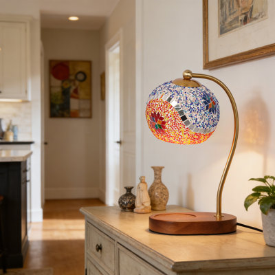Lampe de table 12 "à intensité variable vintage avec verre mosaïque (ampoule incluse)