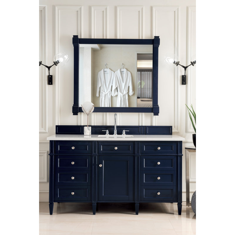 Meuble-lavabo simple Brittany de 60 po avec chargeur sans fil FreePower, Bleu victoire, Perle jasmin éternelle