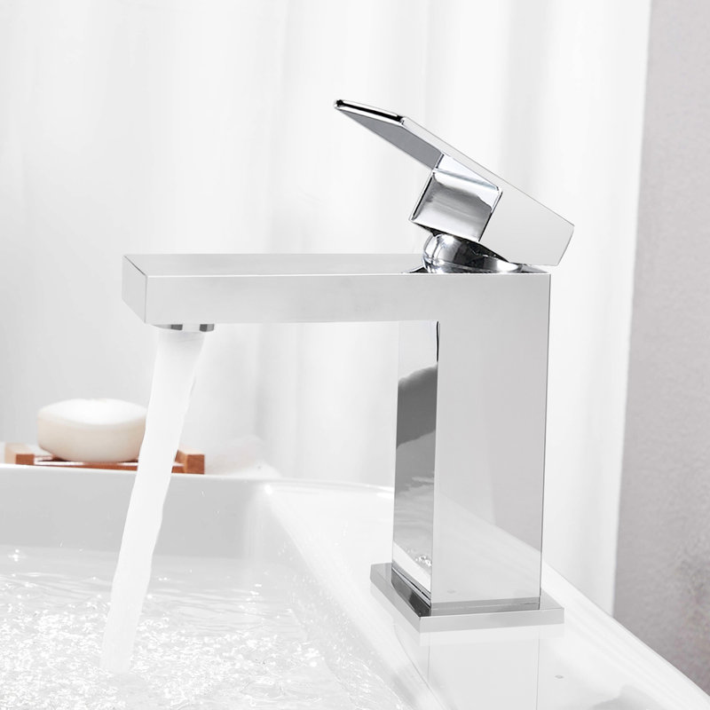 Bathroom Faucet With Pop - Up Drain, Single Hole, Contemporary Style Square Faucet, Solid Brass Construction, Water Saving Lever Movement, Long Lasting Service Design, Performance
